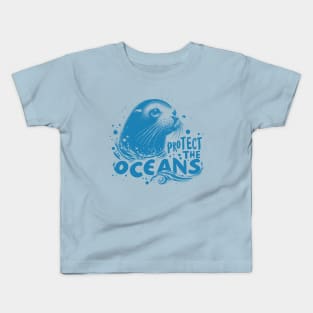 Protect the Oceans - Sea lion blue Kids T-Shirt